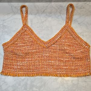 Maje Orange Tweed Crop Top